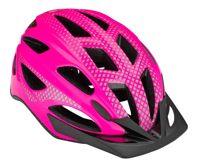 Schwinn Beam Lighted Helmet for Adults, Pink, Size 58 - 62 cm for Riders Ages 14+, Rear LED Light, Reflective Strips, Adjustable Dial and Straps, 17 Air Vents, Removable Visor, Adult Bike Helmet - Image 1